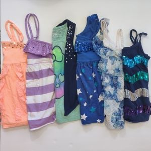 Justice Girls 6 Piece Bundle Tank Tops Sz 10 July 4th Star Sequins Ruffles Skull